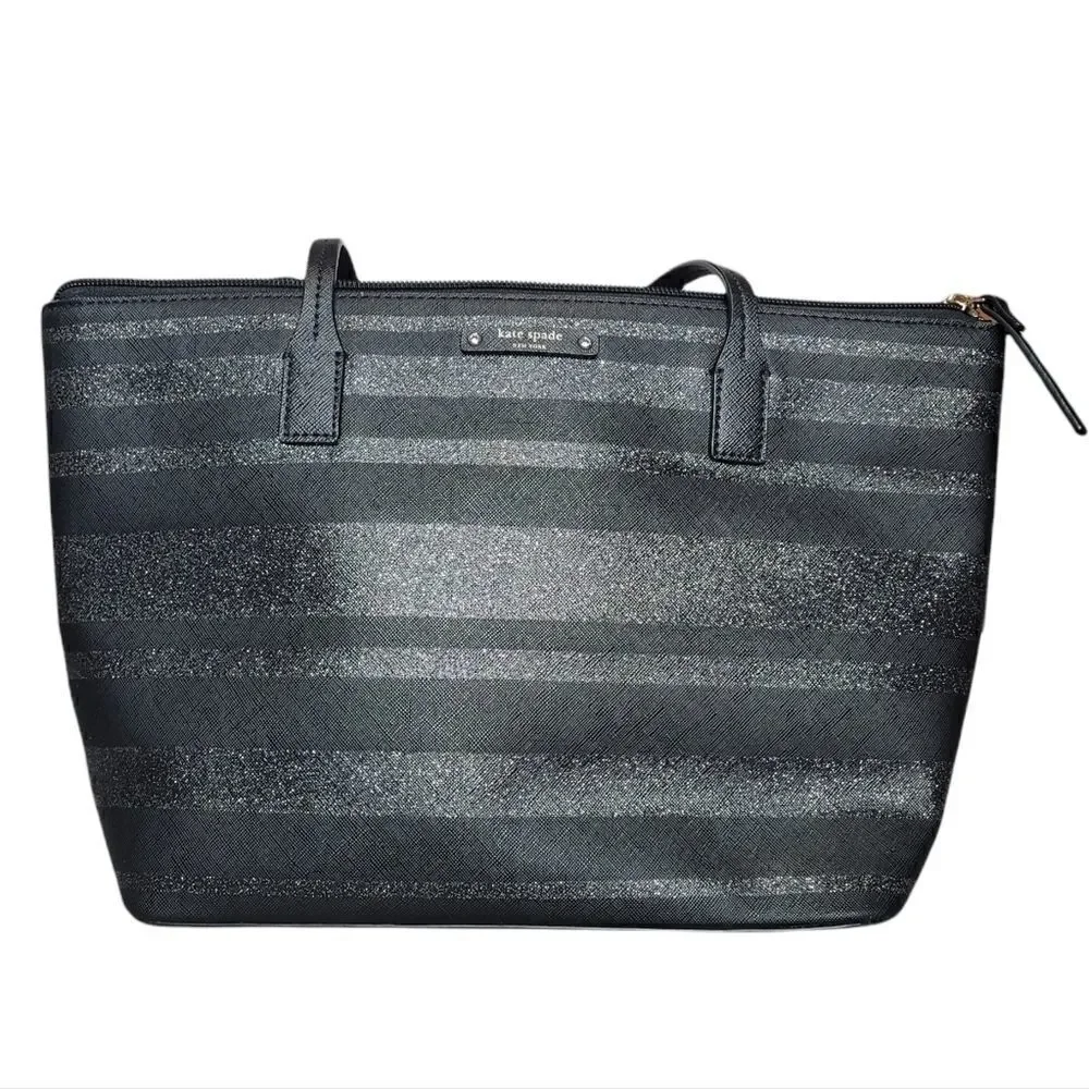 Kate Spade Black Stripe Glitter Tote